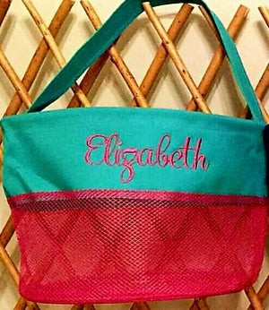 FREE SHIPPING - Embroidery Personalized Mesh Seashell Bucket - Monogrammed Shell Bag - Bath Toy Basket - Embroidered Pool Toy Carrier