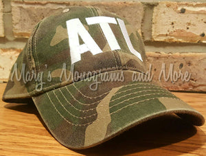ATL Airport Code Hat - Atlanta Airport Code Baseball Hat - Atlanta International Airport Cap - Georgia Hat- Personalized Hat