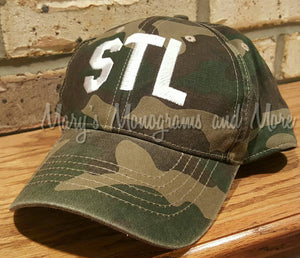 Embroidered STL Airport Code Camo Hat - Camouflage STL Baseball Cap - Camo Saint Louis Airport Code Hat
