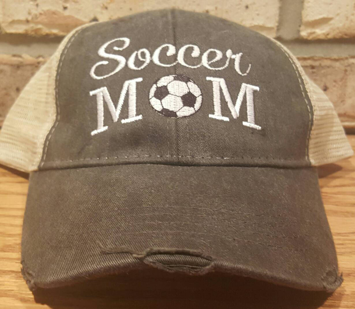 FREE SHIPPING- Soccer MOM Distressed Trucker Hat - Sports Mom Hats - Baseball Mom - Hockey Mom- Softball Mom - Basketball Mom - Football Mom