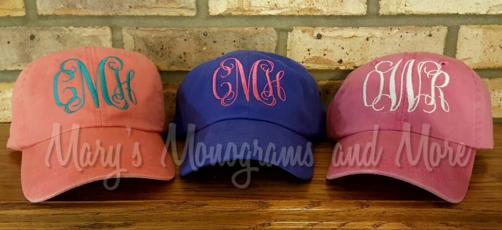 Monogrammed Baseball Hat, Embroidered, Ladies, Distressed, Adams, Personalized, Faded, Ball Cap, Hats, Initials, Pigment Dyed, Monogram