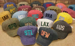Any City Airport Code Embroidered Hat - You Pick The City Aviator Hat - Airport Code Letter Baseball Hat -International Airport Code Cap