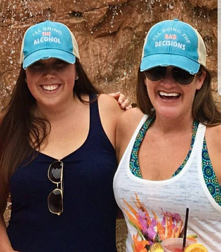 Set of 2, I'll bring the alcohol, bad decisions trucker hat set, custom girls trip, bff, night out, party drinking hat set