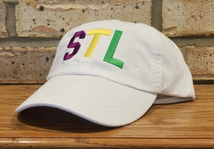 Mardi Gras STL Airport Code Hat - Embroidered STL Airport Code Baseball Hat - Personalized Airport Code Hat, Mardi Gras Colors