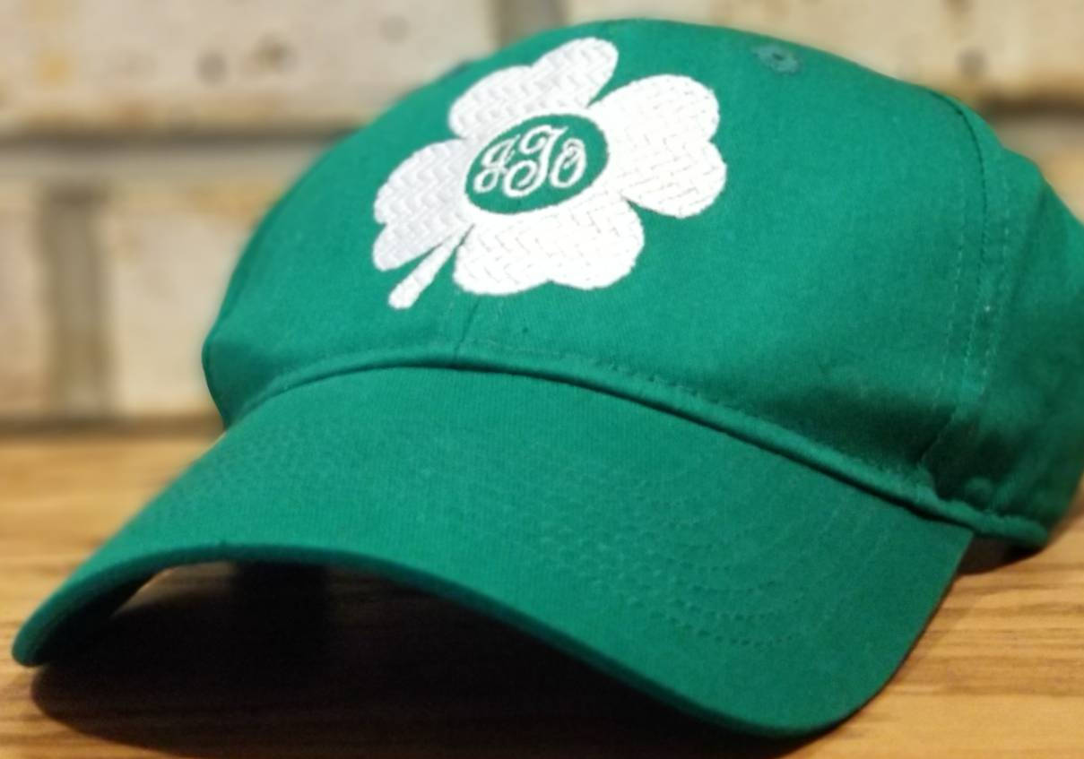 Monogrammed St. Patrick's Day Hat - Embroidered 4 Leaf Clover St. Patty's Day Baseball or Trucker Hat, Lucky Four Leaf Clover Personalized