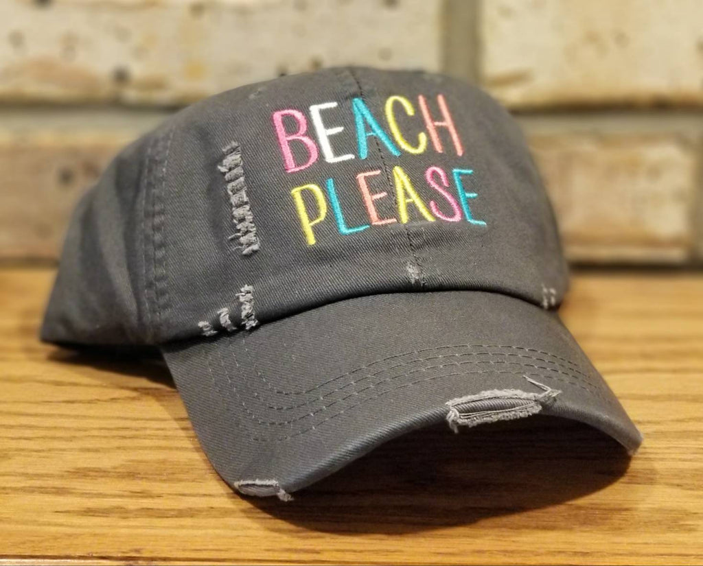 Beach Please Hat - Embroidered Beach Cap, Distressed Baseball or Trucker Beach, Summer, Spring Break, Party, Beach, Sun, Custom Hat