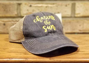 Chasing The Sun Hat - Chasing The Sun Trucker or Baseball Hat, Can Be Personalized or Monogrammed, Custom Embroidered Hat