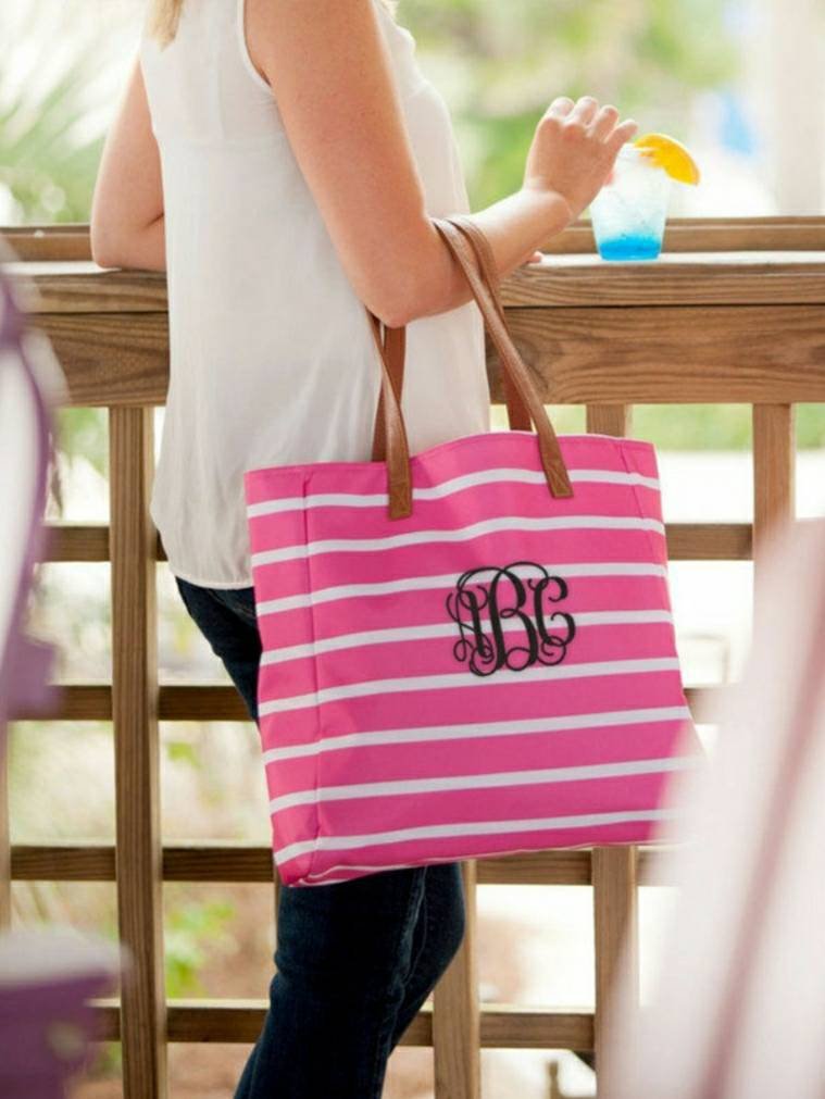 Monogrammed Tote Bag, Monogram Tote Bag, Shoulder Bag, Pink and
