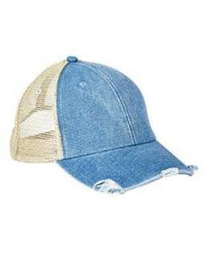 Monogrammed Denim Trucker Hat - Distressed Denim Trucker Hat - Personalized Ripped Blue Jean Hat - Light or Dark Denim