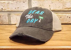 Seas The Day Hat - Embroidered Summer, Beach, Vacation, Party, Girls Trip, I'll Bring The Alcohol, Bad Decisions, Sailing, Boating, Hat