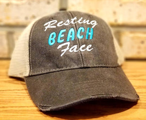 Resting Beach Face Hat - Embroidered Summer Vacation, Girl's Trip, I'll Bring The Alcohol, Bad Decisions, Pool, Party, BFF, Vacay Trucker