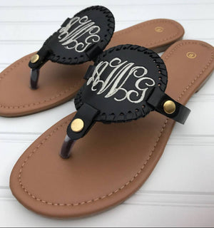 Monogrammed Disc Sandals - Embroidered Baseball, Solid, Lilly Pattern Emblem Sandals - Monogrammed Flip Flops, Personalized Summer Thongs