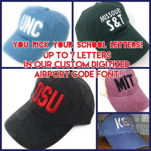 Any School Letters Airport Code Hat, Embroidered University Letters Cap, Personalized Spiritwear, Monogrammed Custom School Spirit Wear Hats