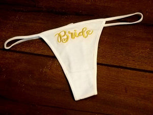 Bridal Lingerie - Embroidered Bride Panties, Monogrammed Wedding Night Thong, Personalized Bachelorette Underwear, White, Honeymoon, Gift