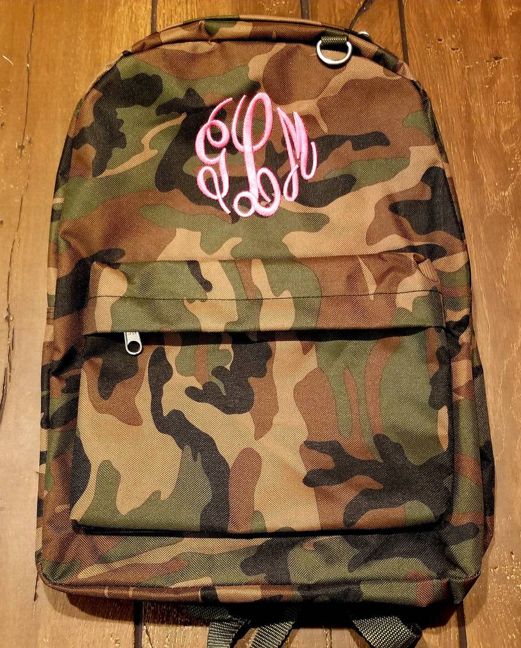 Monogrammed Camo Backpack, Embroidered Camouflage Bookbags