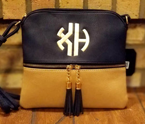Monogrammed Tassel Crossbody Purse, Embroidered Hand Bag, Crossbody Two Tone Tassle Bag, Medium Size Leather Cross Body Tassel Purses