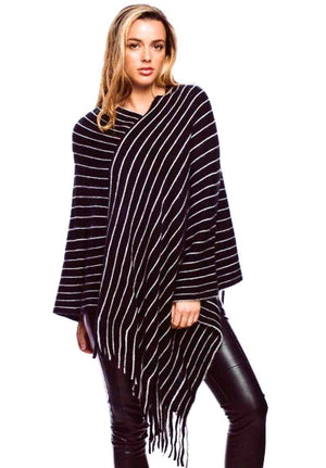 Monogrammed Striped Poncho - Embroidered Black and White Striped Ponchos, Personalized Cape, Knit Shawl, Fringe Cloak, Wrap, Poncho Sweater