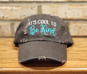 It's Cool To Be Kind Hat - Embroidered Kindness Baseball Cap, Stop Bullying, Anti Bully, Custom Designed Hats, Friendship Ball Caps