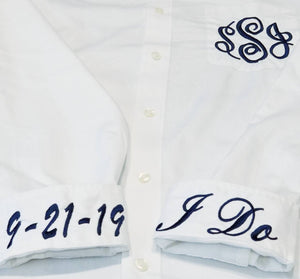 Monogrammed Wedding Day Bride Shirt, Embroidered Bridal Party Men's Button Up Shirt, I Do, Wedding Date,