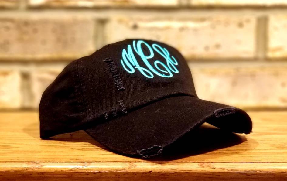 Monogrammed Distressed Baseball Hats - Embroidered, Personalized Ball Cap, Custom, Torn, Vintage Hat with Monogram,