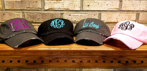 Monogrammed Distressed Baseball Hats - Embroidered, Personalized Ball Cap, Custom, Torn, Vintage Hat with Monogram,