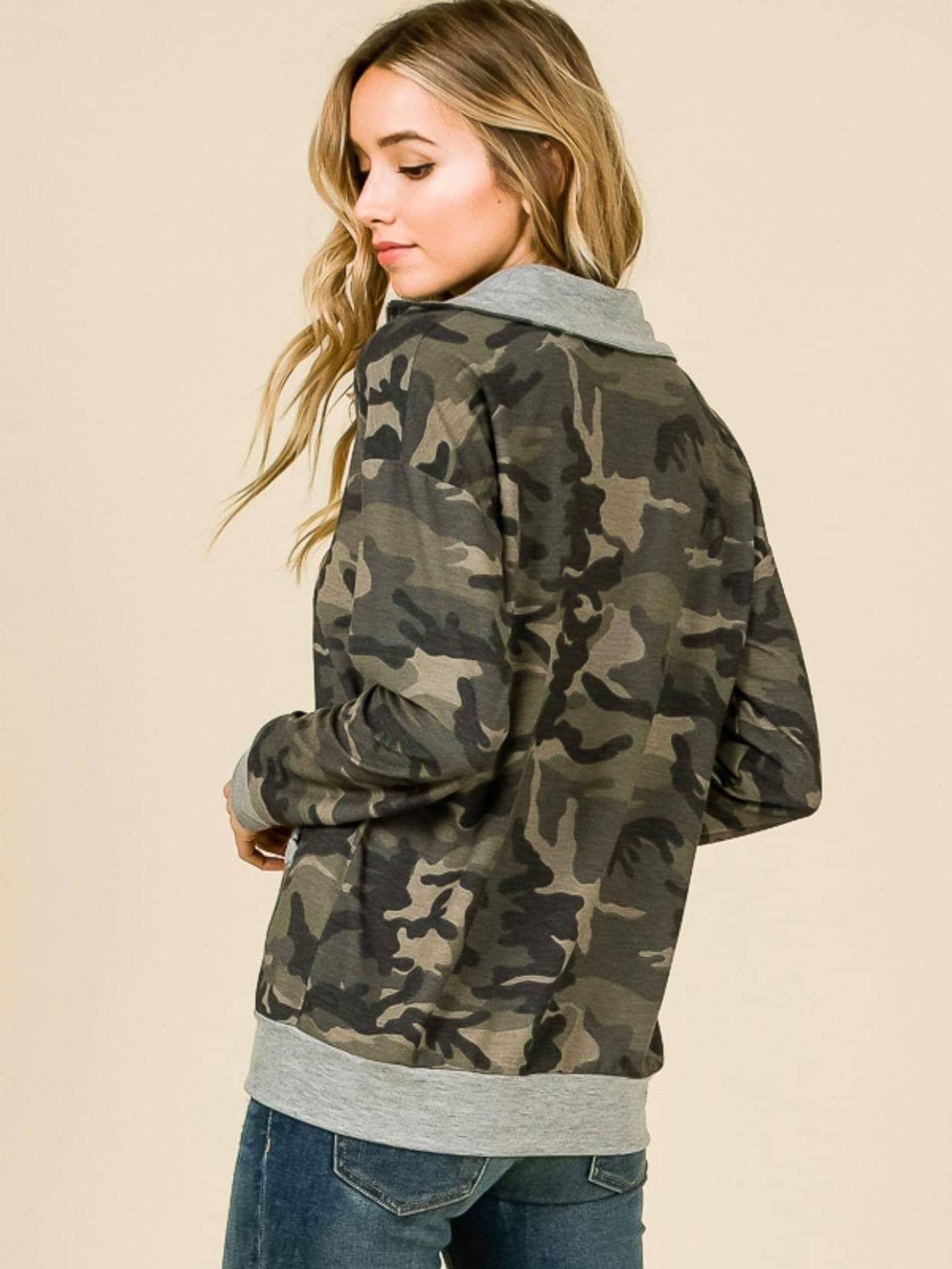 Monogrammed Camo 1/4 Zip Pullover - Embroidered Women's Camouflage Quarter Zip Up Sweatshirt, Personalized Hunting Pullovers, Monograms