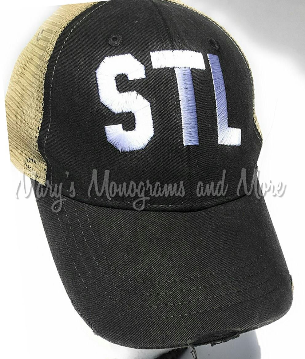 STL Airport Code Distressed Trucker Hat